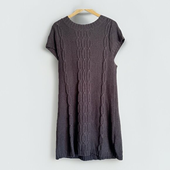 Verona Y2K Cable Knit Sweater Tunic Dress Short Sleeve Pockets Gray Sz XL Cozy - Picture 8 of 9